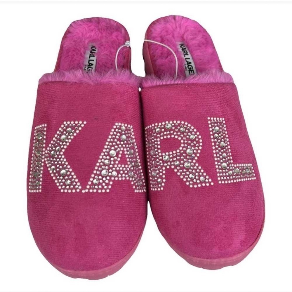 Karl Lagerfeld Fuchsia Rhinestone Slippers